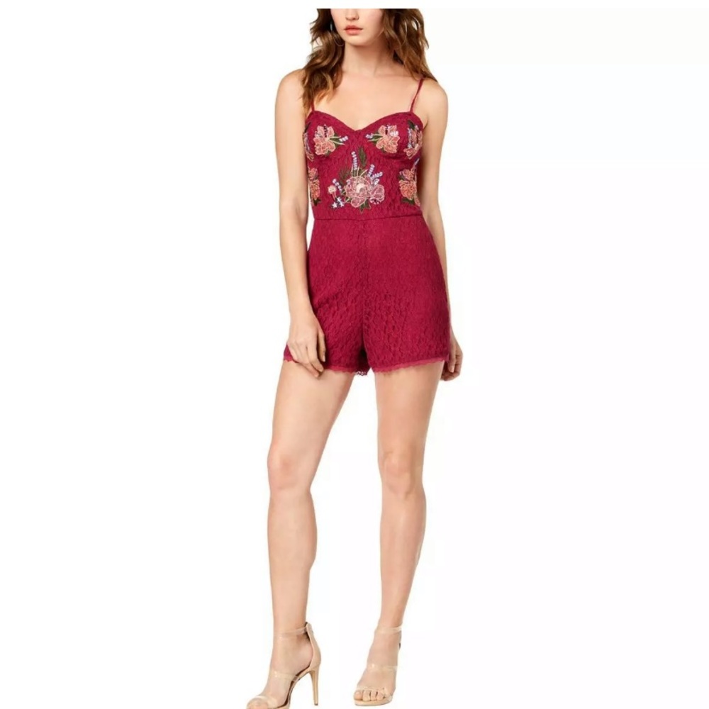 Guess Lace Overlay Embroidered Romper